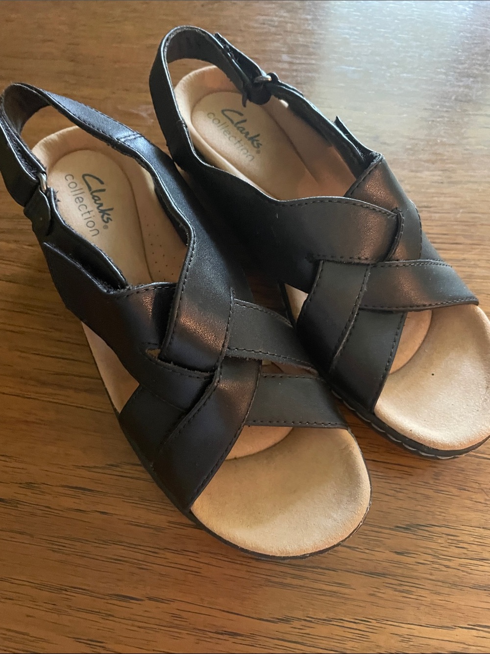 Clarks Black Leather Women’s Crossover Slingback Sandals
